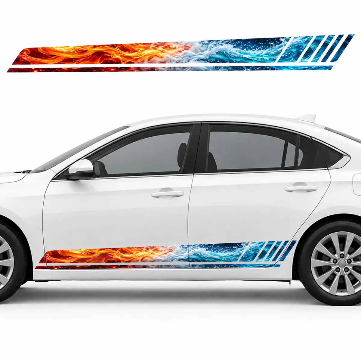 Fire Meets Water GT racing side door stripes decals stickers for Cars