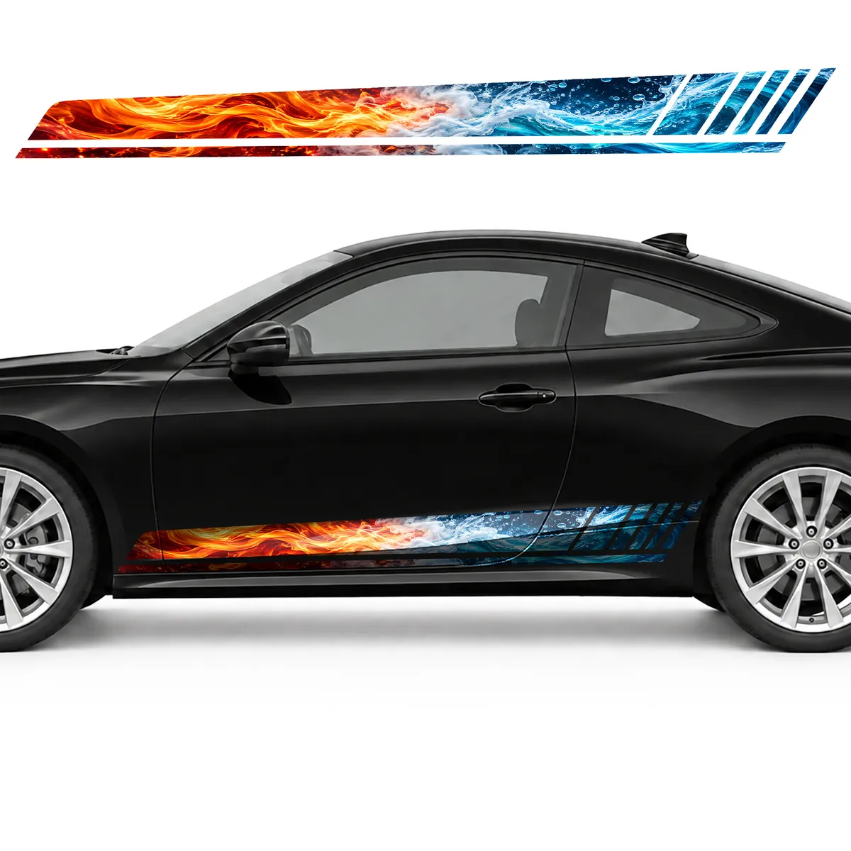Fire Meets Water GT racing side door stripes decals, view 3 of 4
