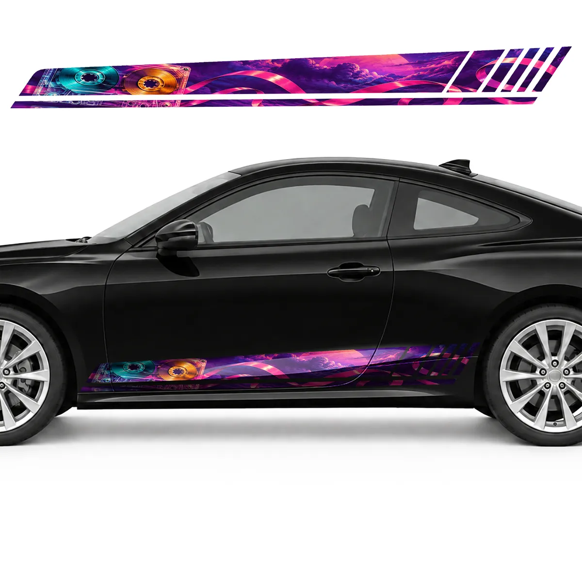 Cassette with Pink Tape on Purple GT racing side door, view 3 of 4
