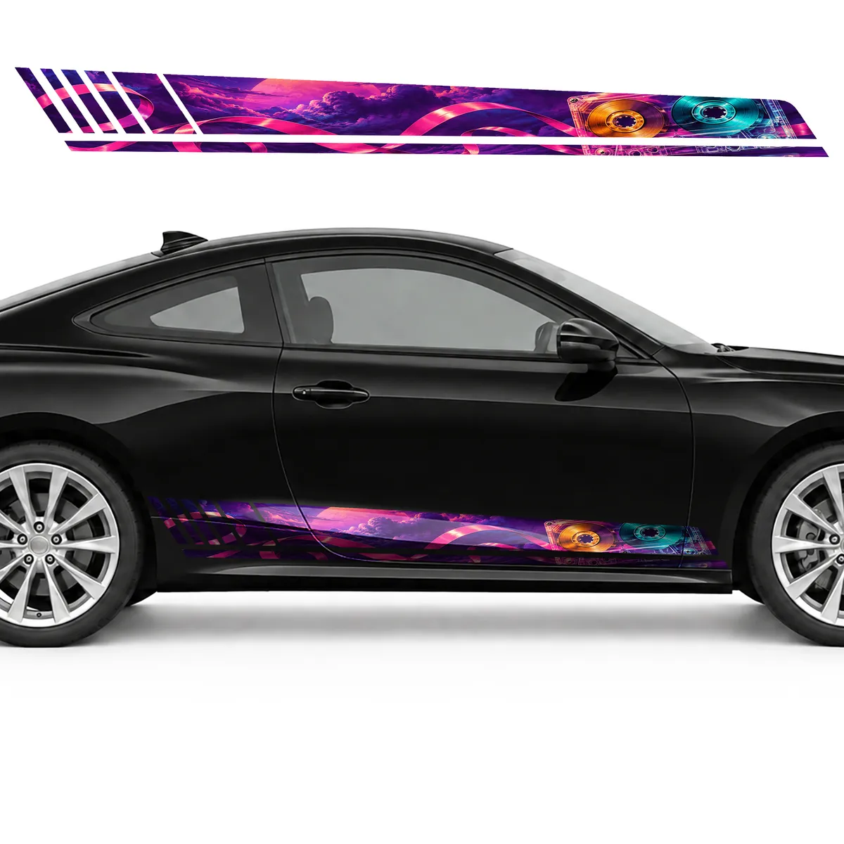 Cassette with Pink Tape on Purple GT racing side door, view 4 of 4