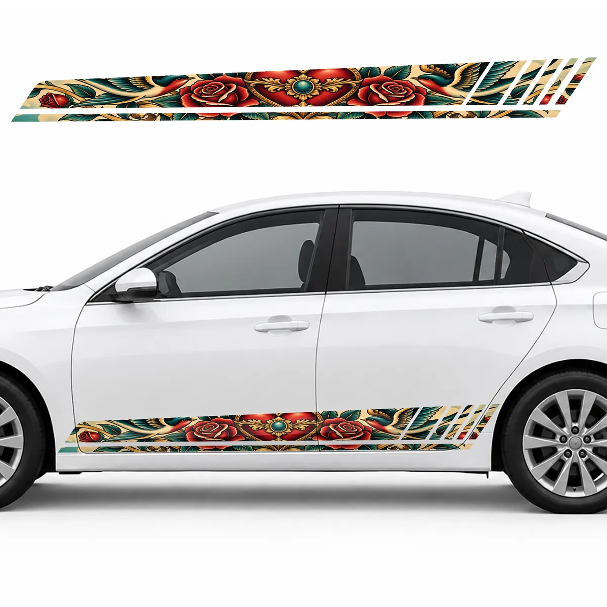 Classic Swallows, Heart and Roses GT racing side door stripes decals stickers for Cars