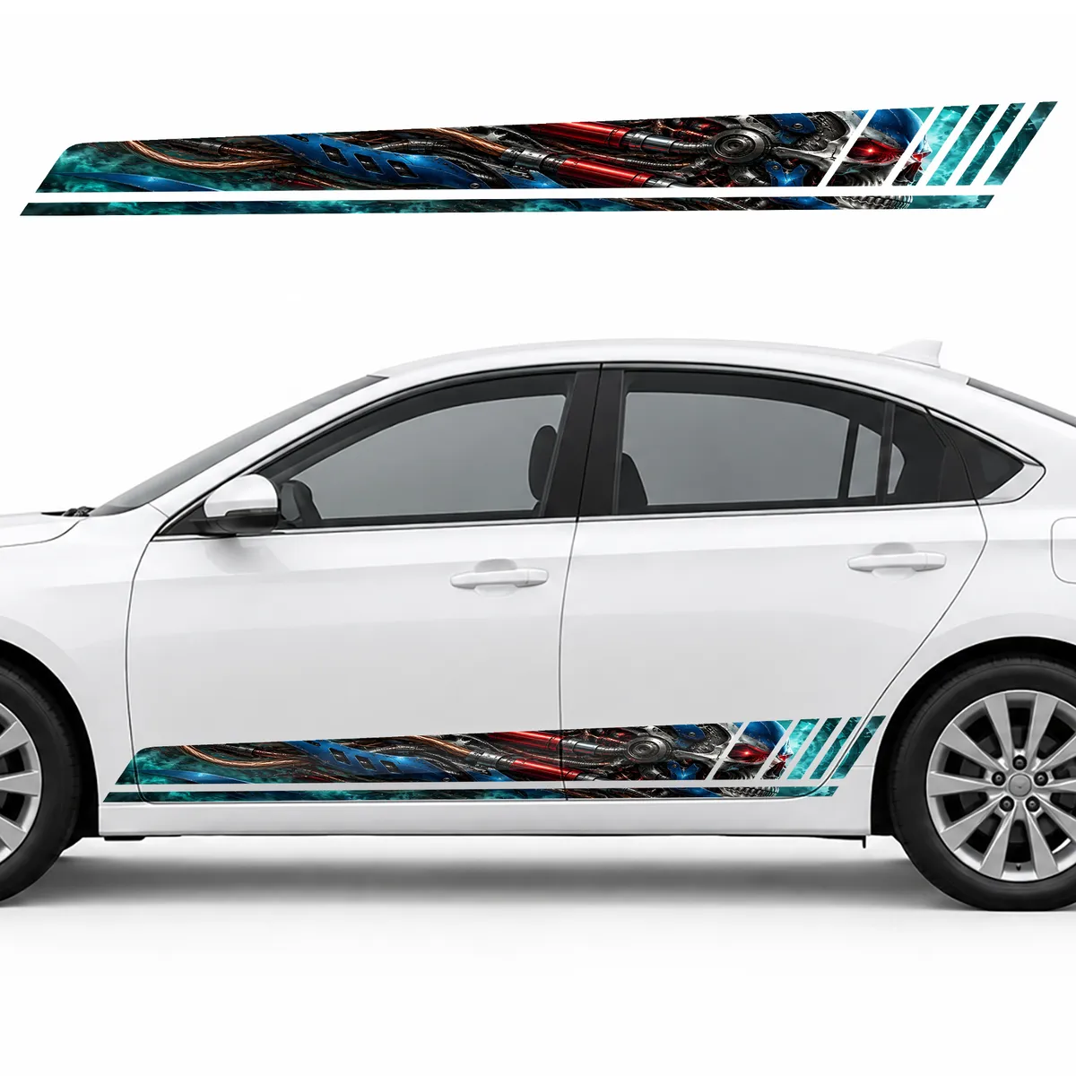 Cobalt Robotic Skull in Turquoise Haze GT racing side door stripes decals stickers for Cars