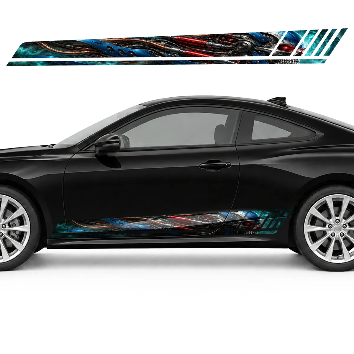 Cobalt Robotic Skull in Turquoise Haze GT racing side door, view 3 of 4
