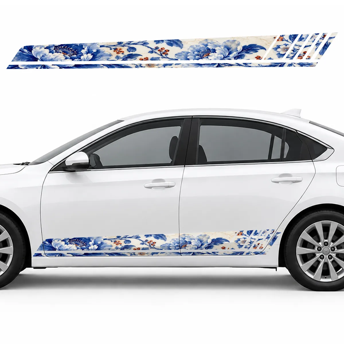 Cobalt Porcelain with a Botanical Pattern GT racing side door stripes decals stickers for Cars