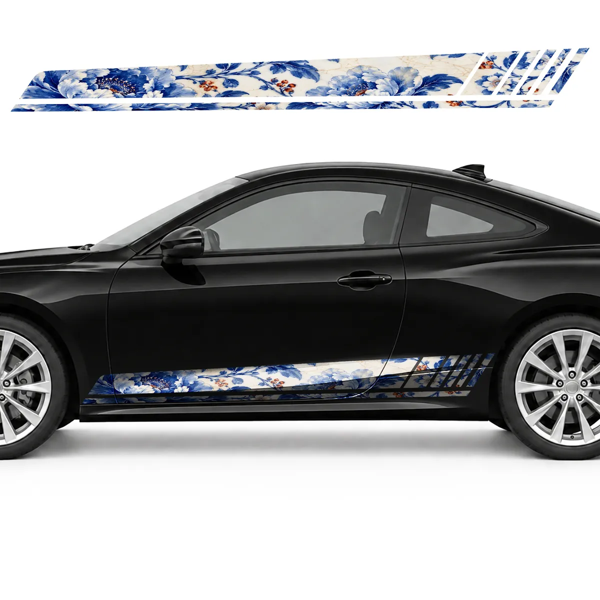 Cobalt Porcelain with a Botanical Pattern GT racing side, view 3 of 4