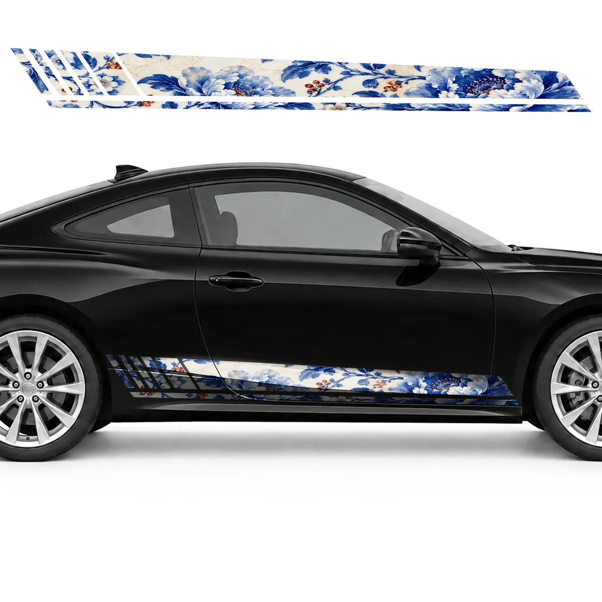 Cobalt Porcelain with a Botanical Pattern GT racing side, view 4 of 4