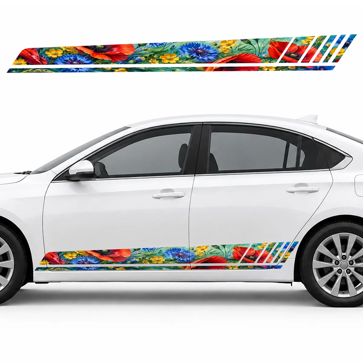 Cobalt Cornflowers and Crimson Poppies GT racing side door stripes decals stickers for Cars