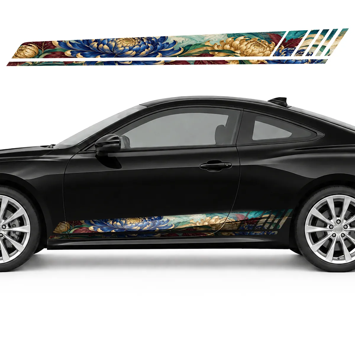 Cobalt Chrysanthemums in an Emerald Pattern GT racing side, view 3 of 4