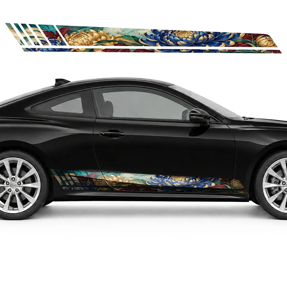 Cobalt Chrysanthemums in an Emerald Pattern GT racing side, view 4 of 4