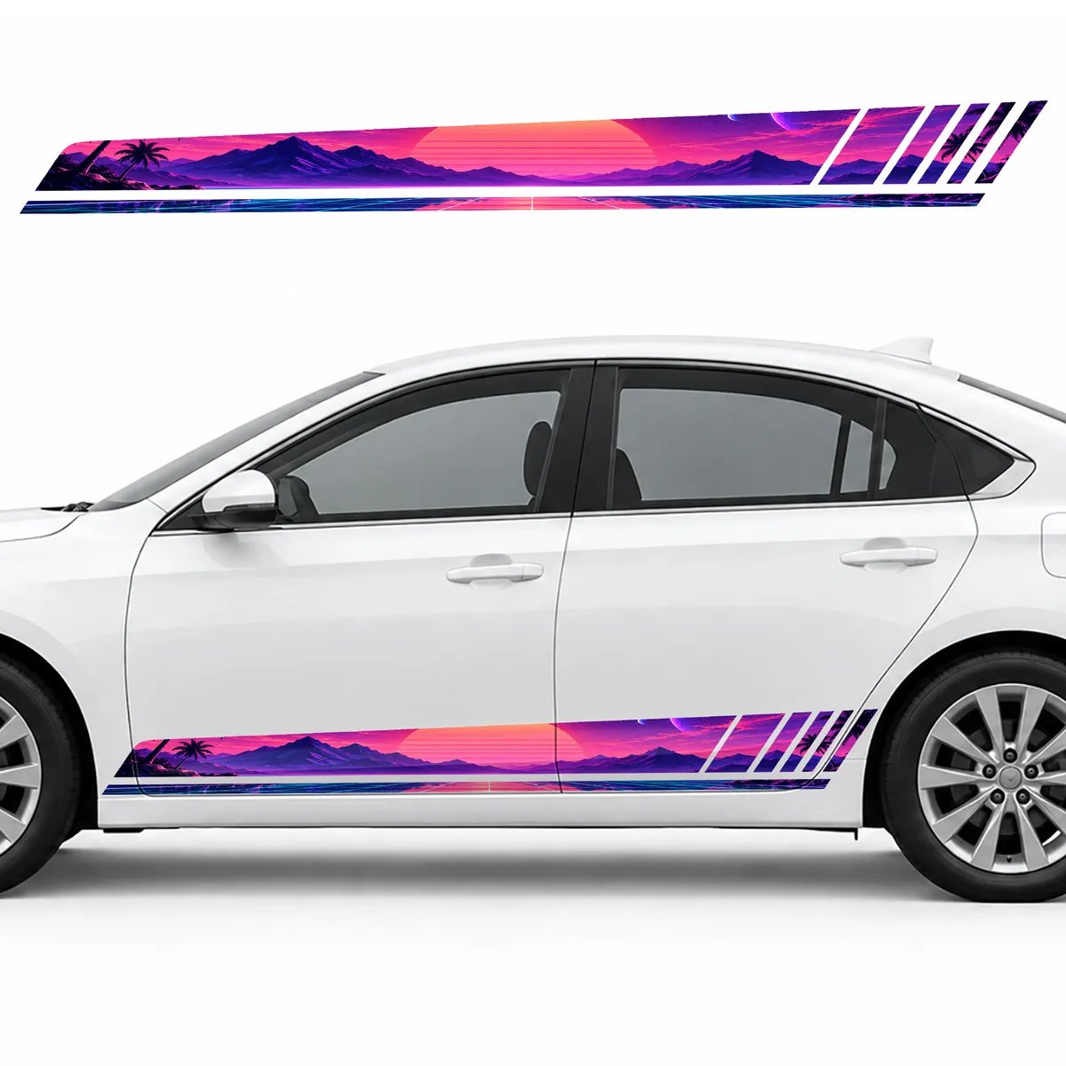 Coral Sunset over a Neon Grid GT racing side door stripes decals stickers for Cars