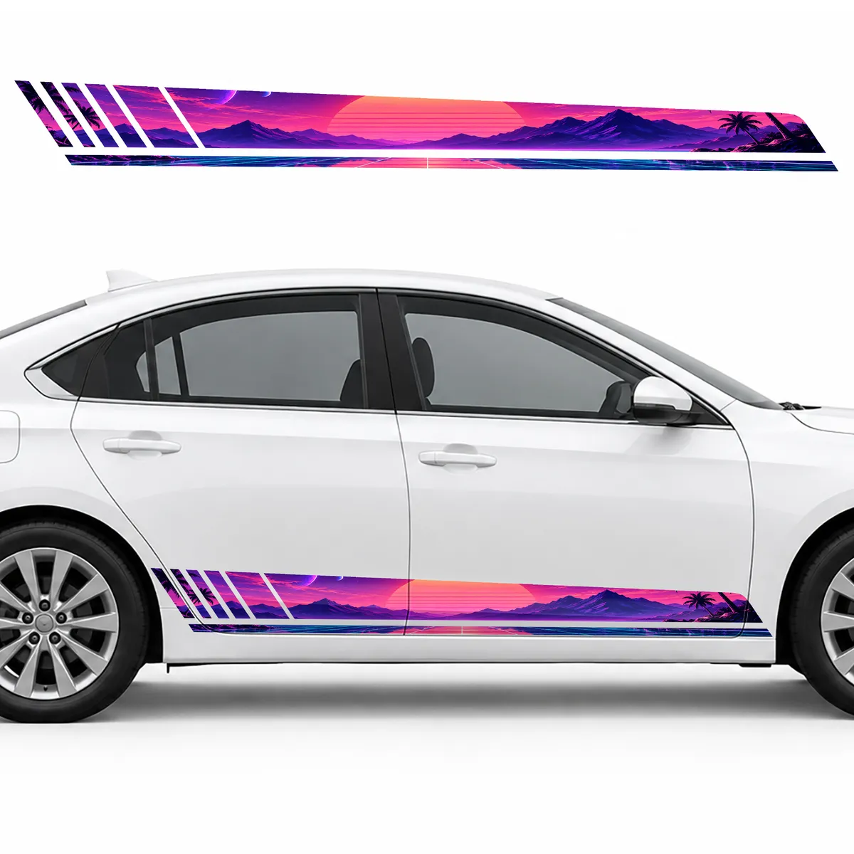 Coral Sunset over a Neon Grid GT racing side door stripes, view 2 of 4