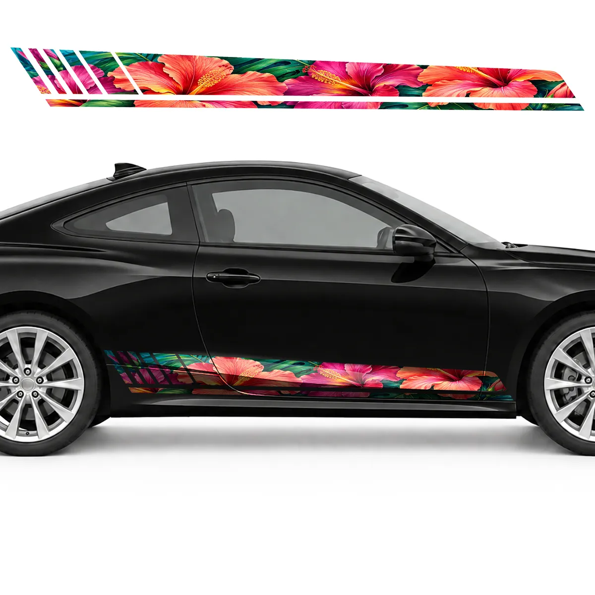 Coral Hibiscus among Tropical Leaves GT racing side door, view 4 of 4
