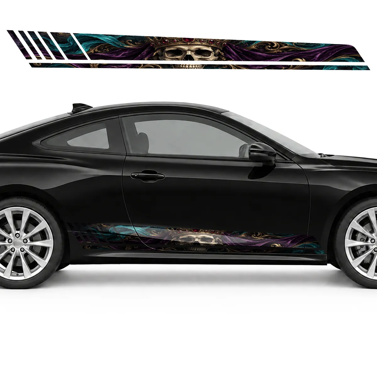 Crowned Skull in Violet and Turquoise Ribbons GT racing, view 4 of 4