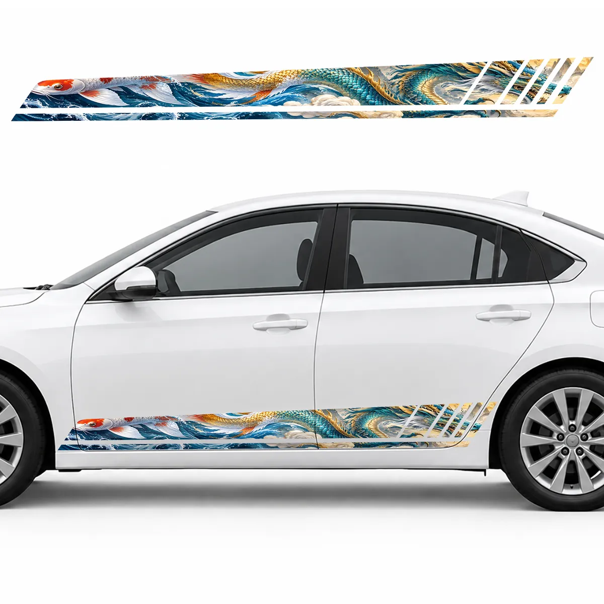 Koi Turning into a Turquoise Dragon GT racing side door stripes decals stickers for Cars