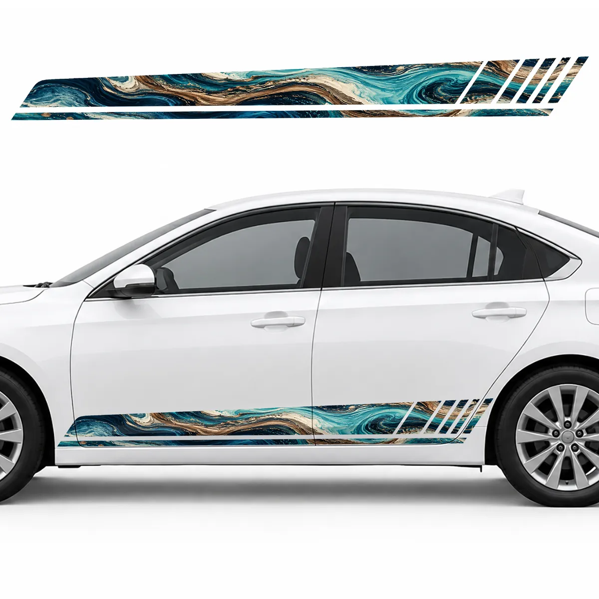 Marble Currents of Turquoise and Bronze GT racing side door stripes decals stickers for Cars