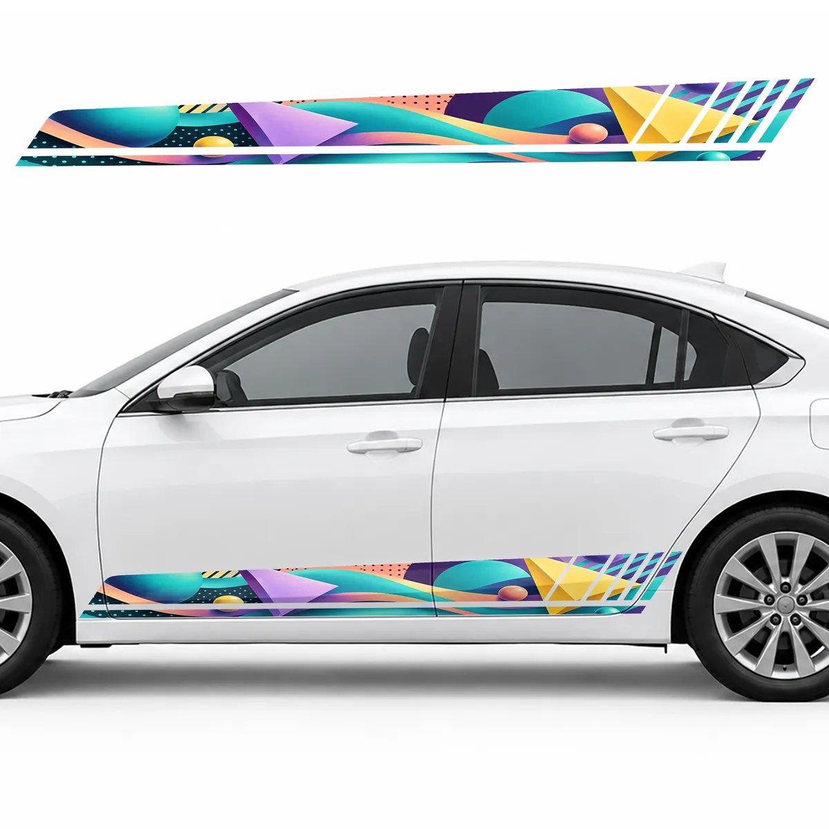 Memphis Style Panorama in Peach and Turquoise GT racing side door stripes decals stickers for Cars