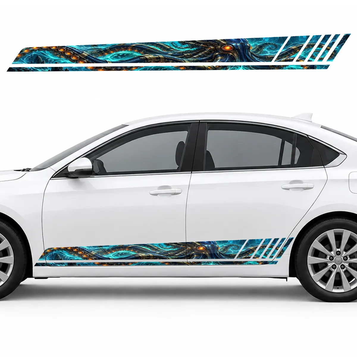 Mechanical Kraken in Turquoise Energy GT racing side door stripes decals stickers for Cars