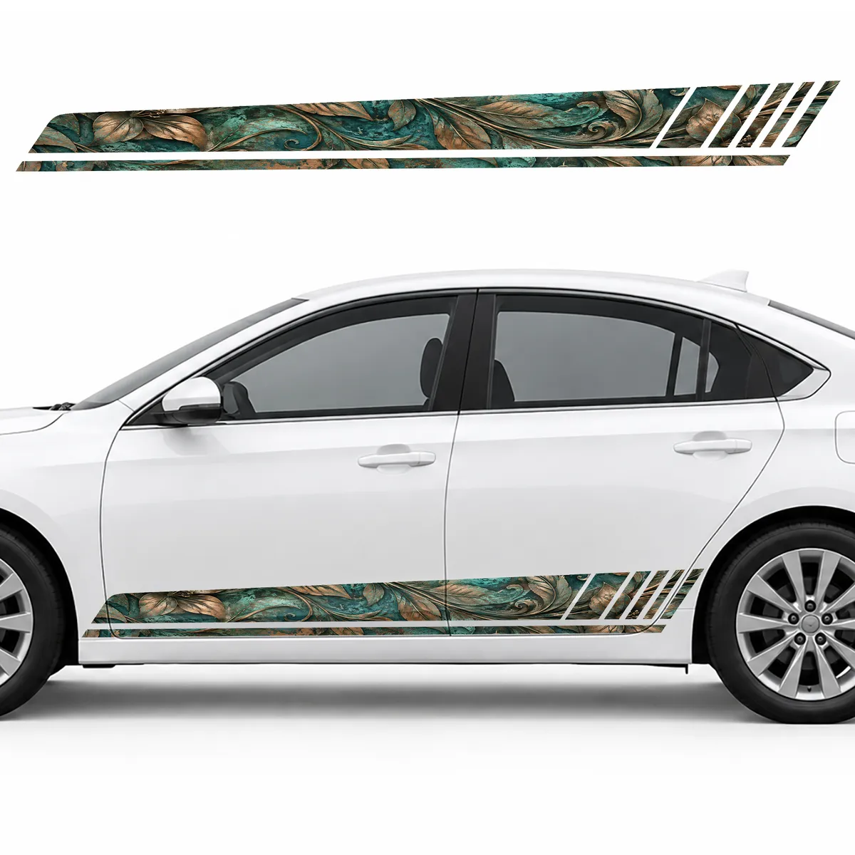 Copper Botanicals with Turquoise Patina GT racing side door stripes decals stickers for Cars