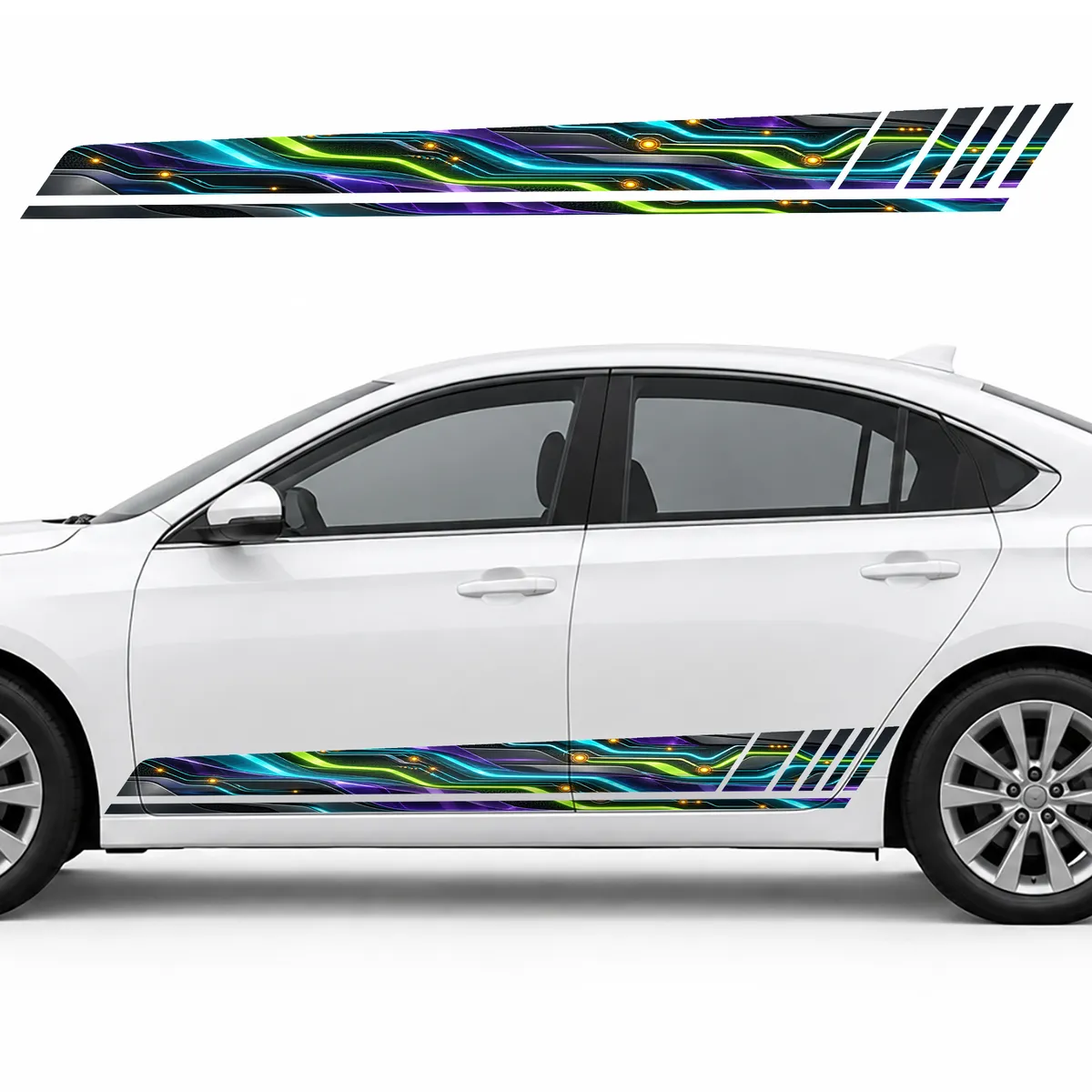 Neon Circuits with Amber Nodes GT racing side door stripes decals stickers for Cars