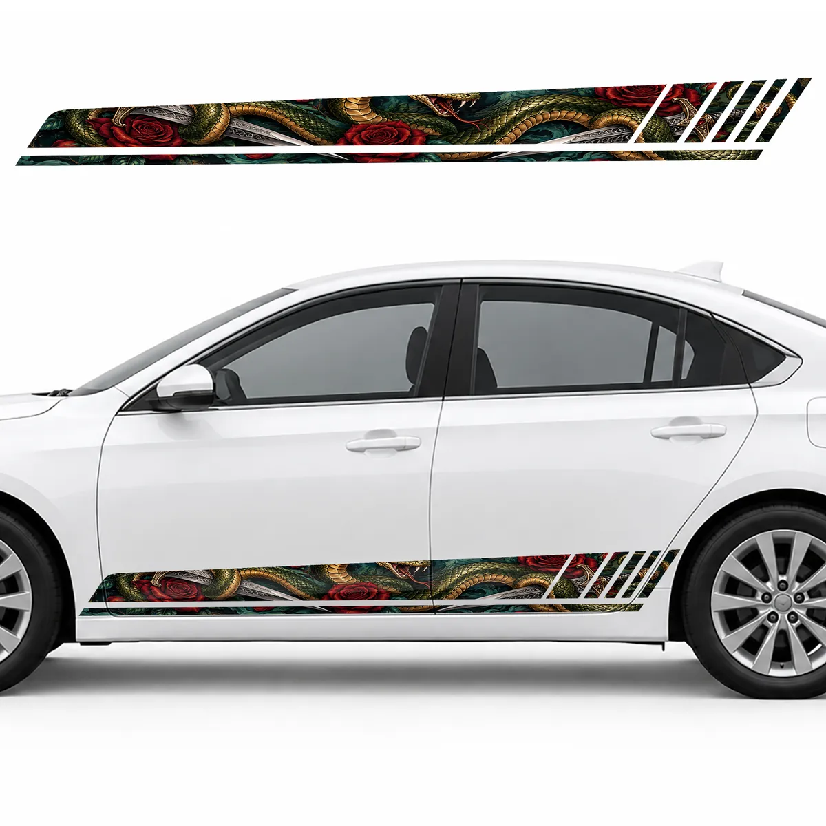 Olive Snake and Silver Daggers GT racing side door stripes decals stickers for Cars