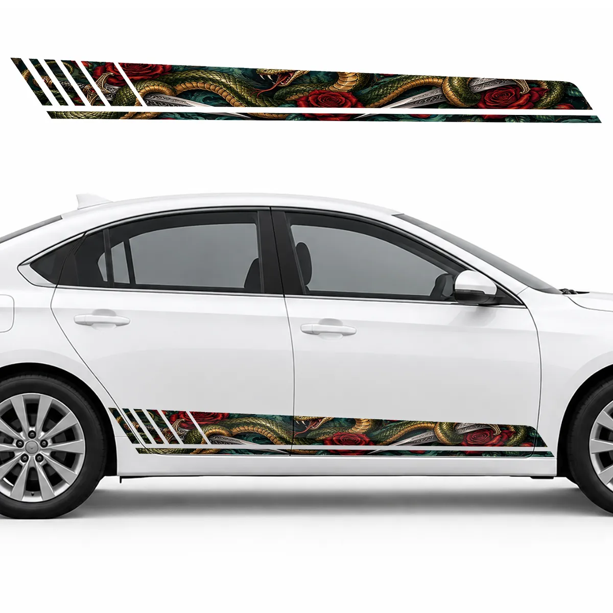 Olive Snake and Silver Daggers GT racing side door stripes, view 2 of 4