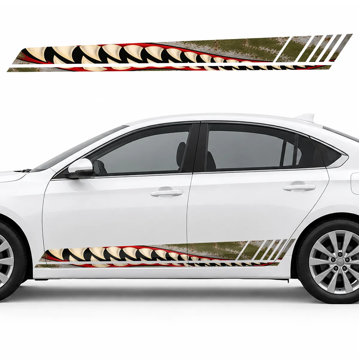 Olive and Silver Shark with a Wide Grin GT racing side door stripes decals stickers for Cars