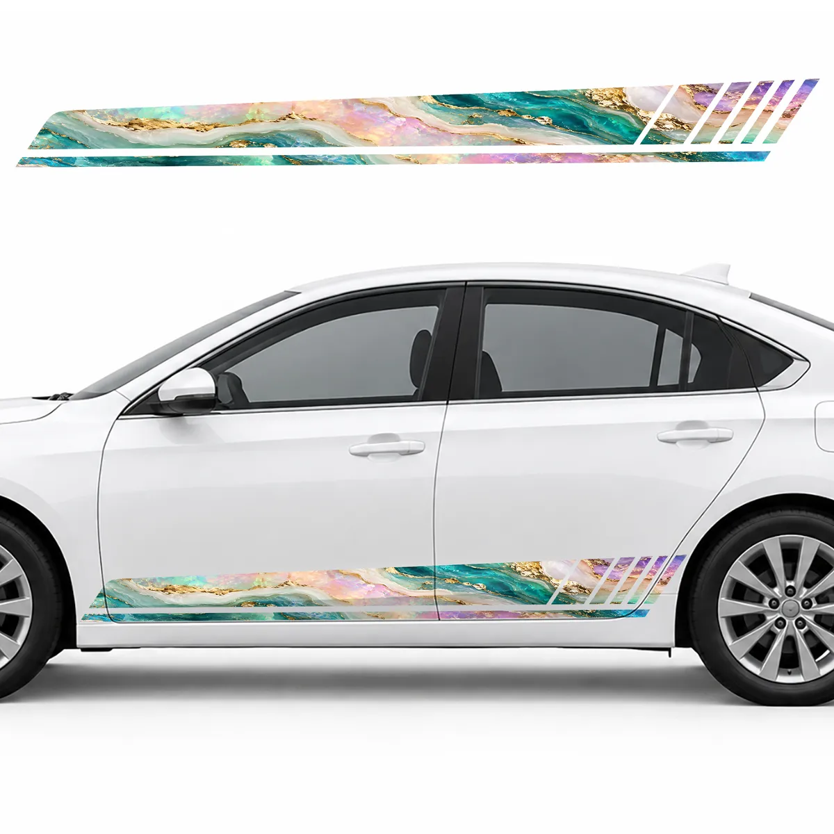 Opal Mineral Waves with Gold GT racing side door stripes decals stickers for Cars