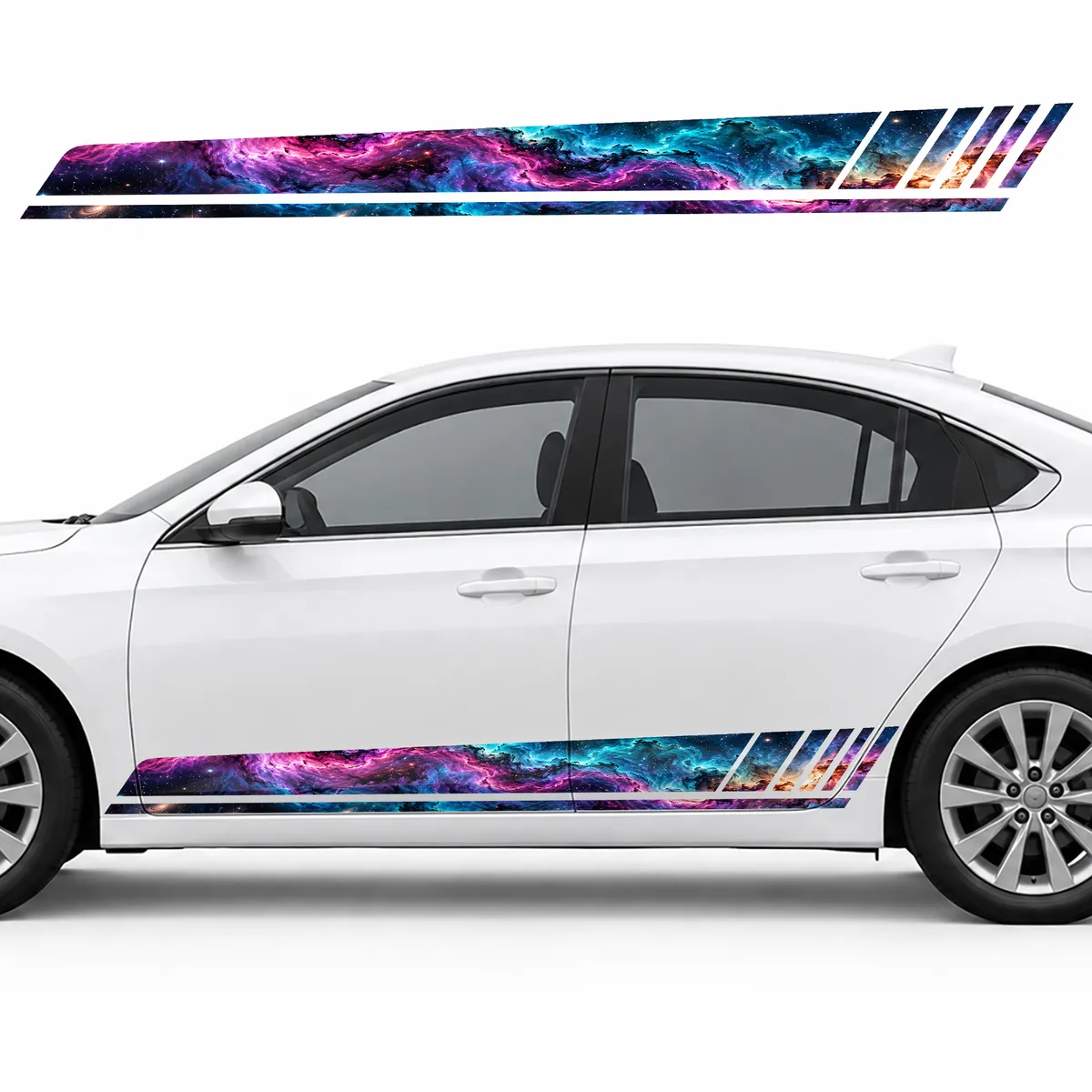 Magenta and Turquoise Nebula Panorama GT racing side door stripes decals stickers for Cars
