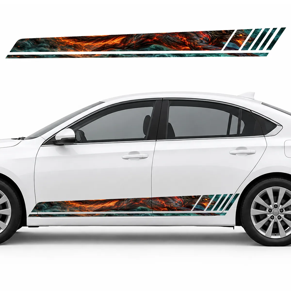 Hellhound in Crimson Flames GT racing side door stripes decals stickers for Cars