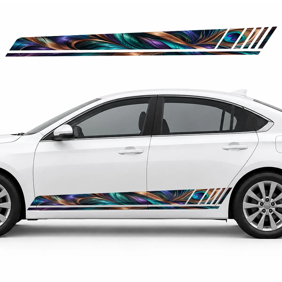 Iridescent Peacock Ribbons GT racing side door stripes decals stickers for Cars