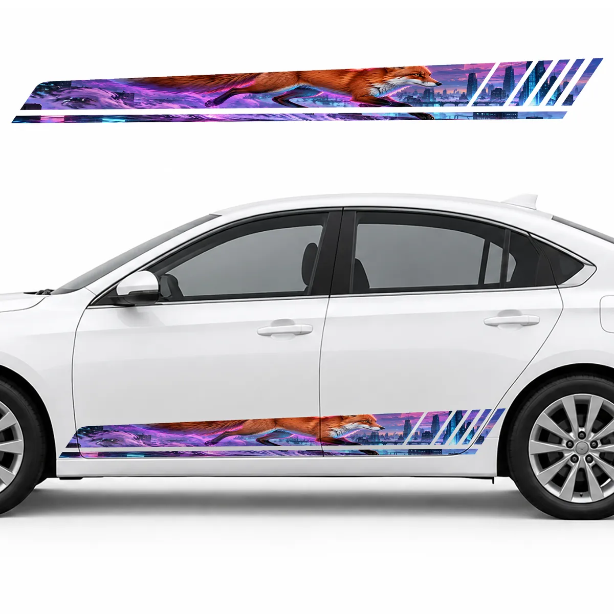 Orange Fox over a Neon City GT racing side door stripes decals stickers for Cars
