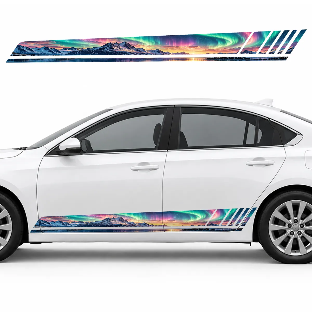 Northern Lights over a Mountain Panorama GT racing side door stripes decals stickers for Cars