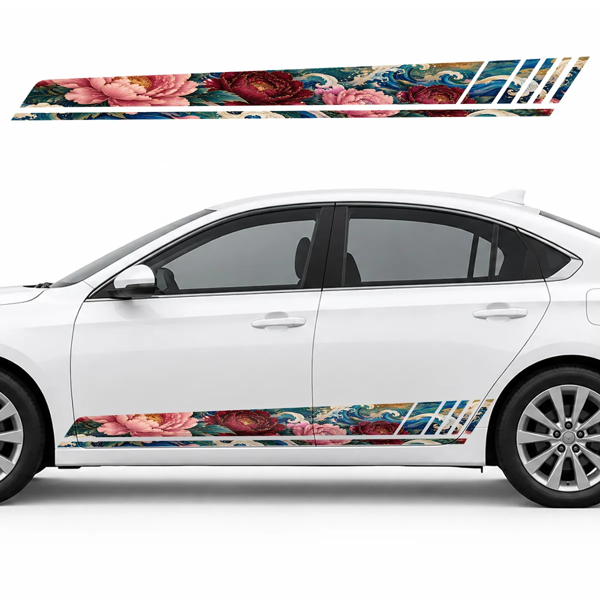 Peonies on Cobalt Waves GT racing side door stripes decals stickers for Cars