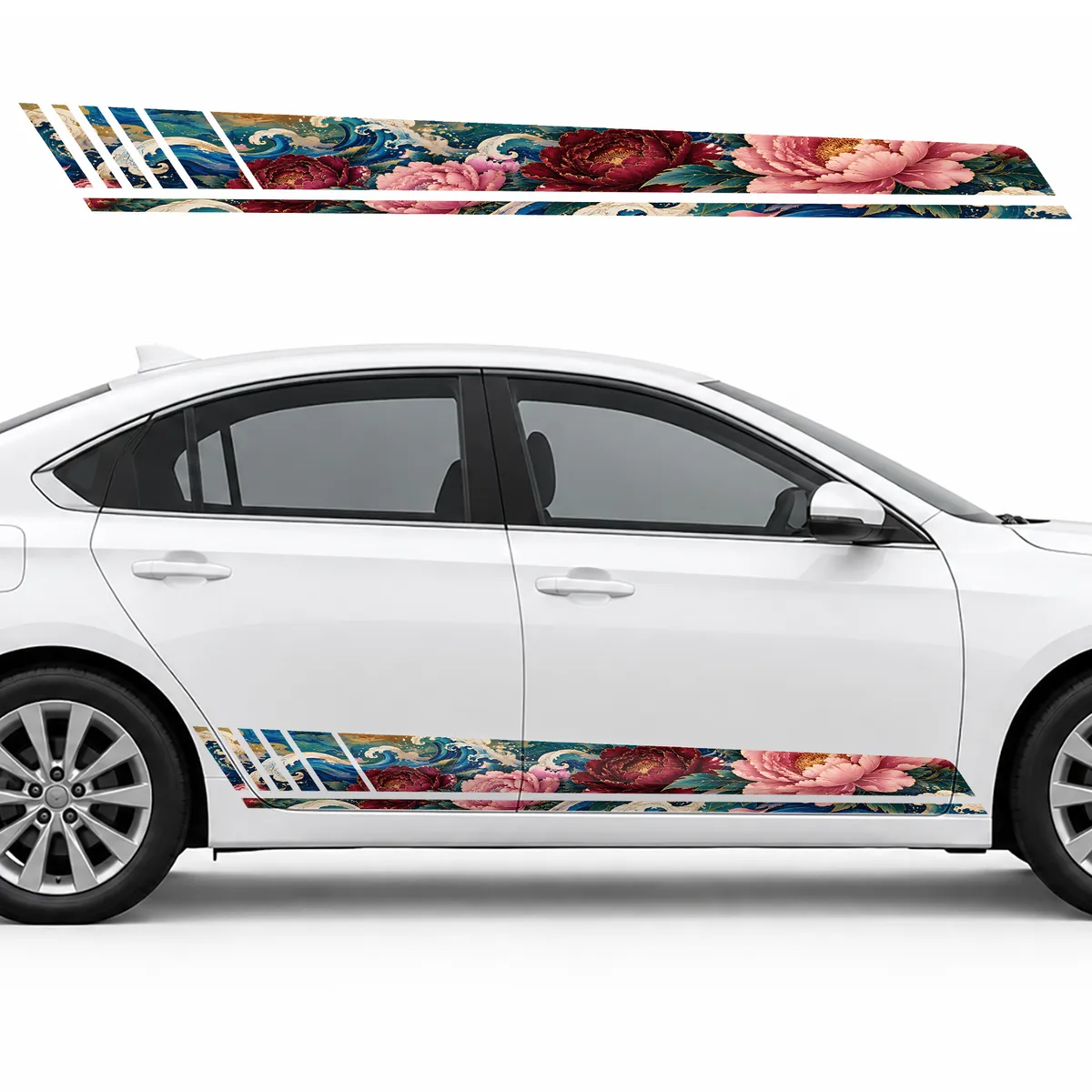 Peonies on Cobalt Waves GT racing side door stripes decals, view 2 of 4