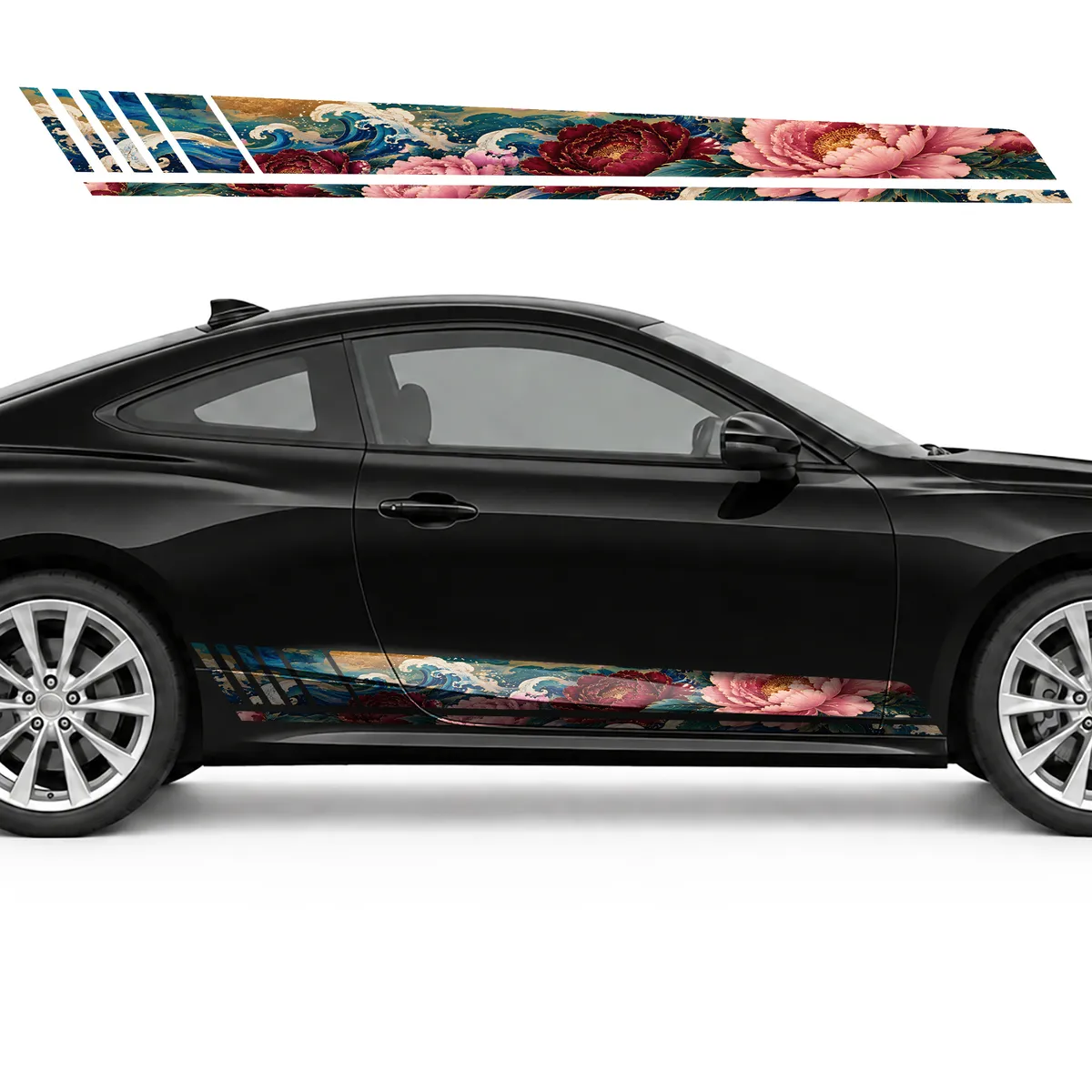 Peonies on Cobalt Waves GT racing side door stripes decals, view 4 of 4
