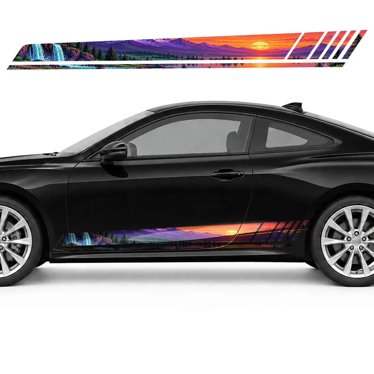 Pixel Art Panorama of Violet Mountains at Sunset GT racing, view 3 of 4