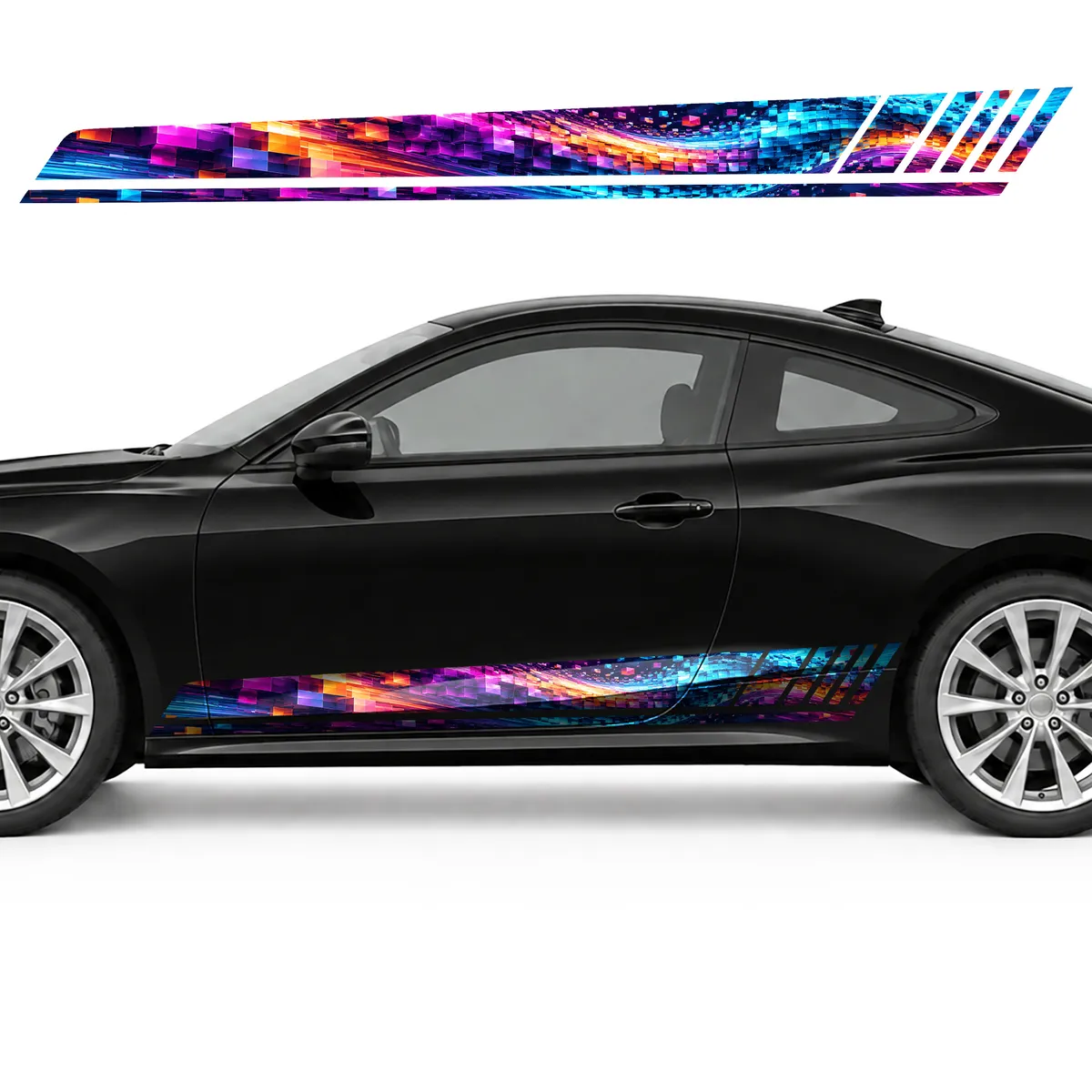 Pixel Wave of Magenta and Cyan GT racing side door stripes, view 3 of 4