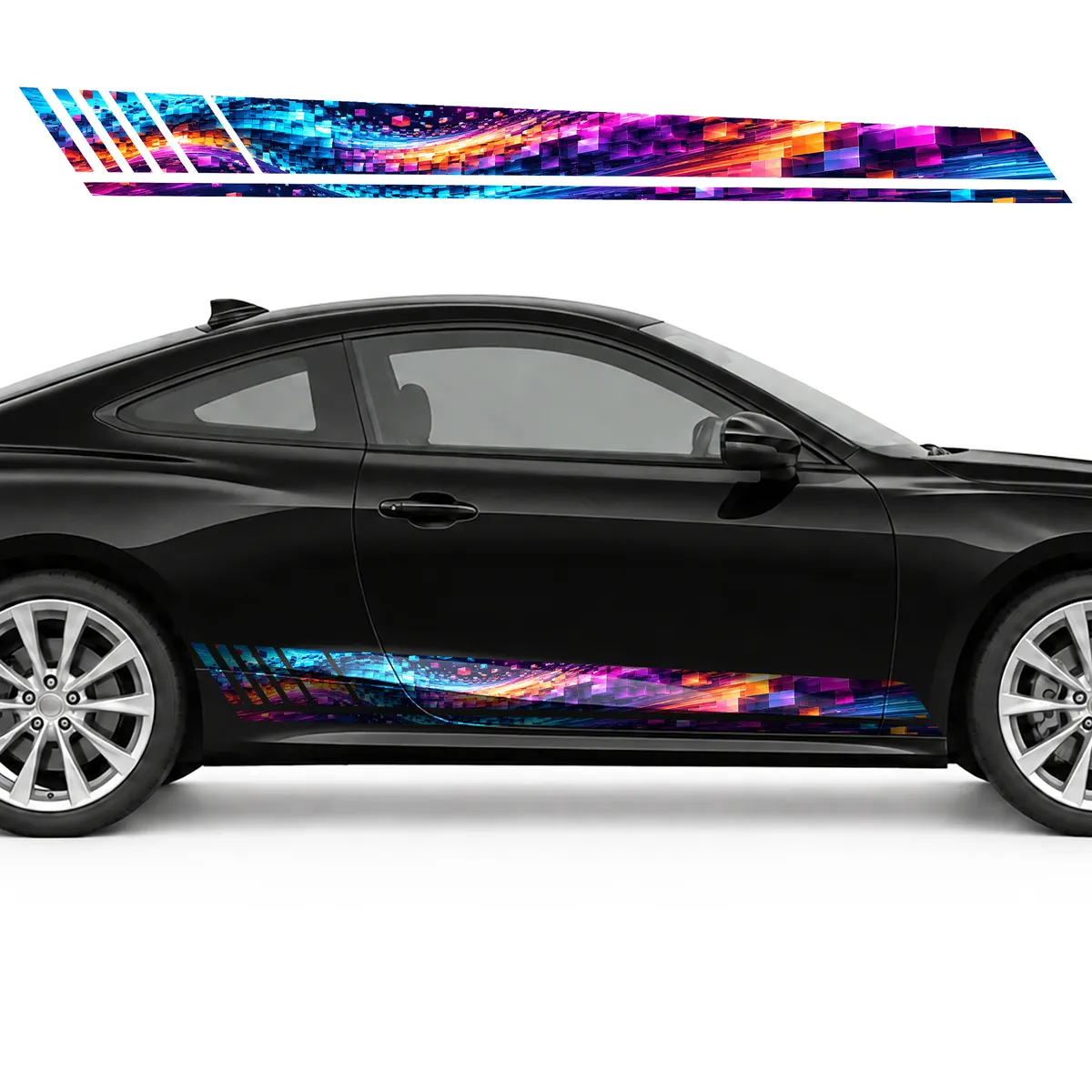 Pixel Wave of Magenta and Cyan GT racing side door stripes, view 4 of 4