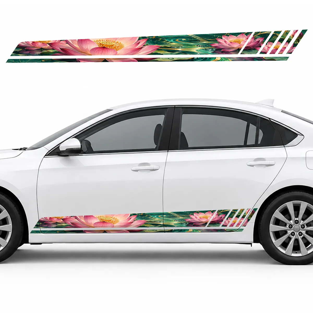 Pink Lotuses over Emerald Waves GT racing side door stripes decals stickers for Cars