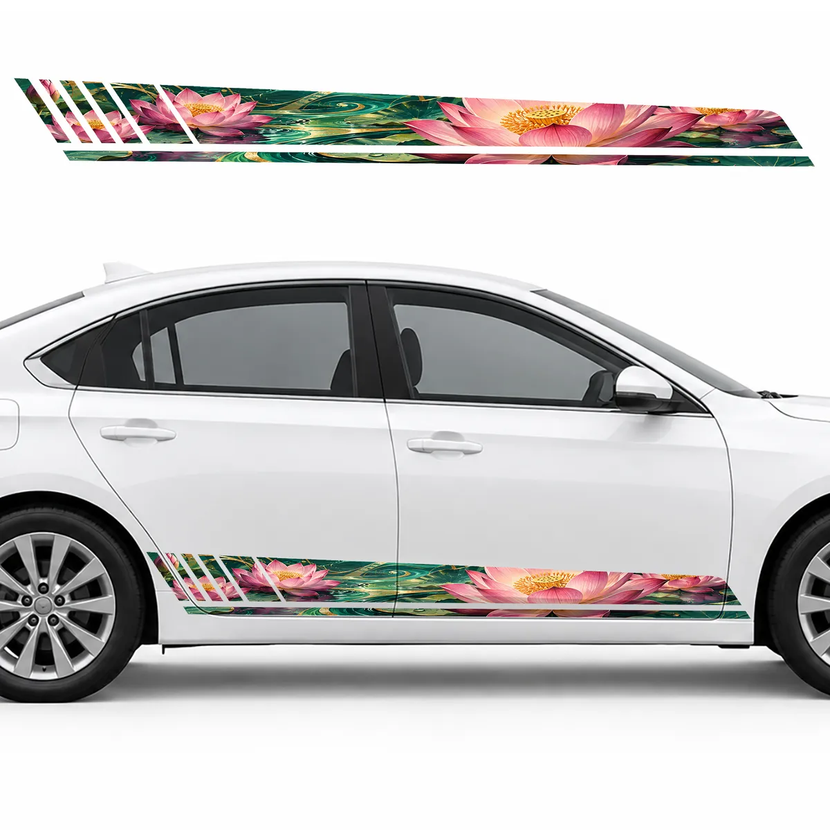 Pink Lotuses over Emerald Waves GT racing side door stripes, view 2 of 4
