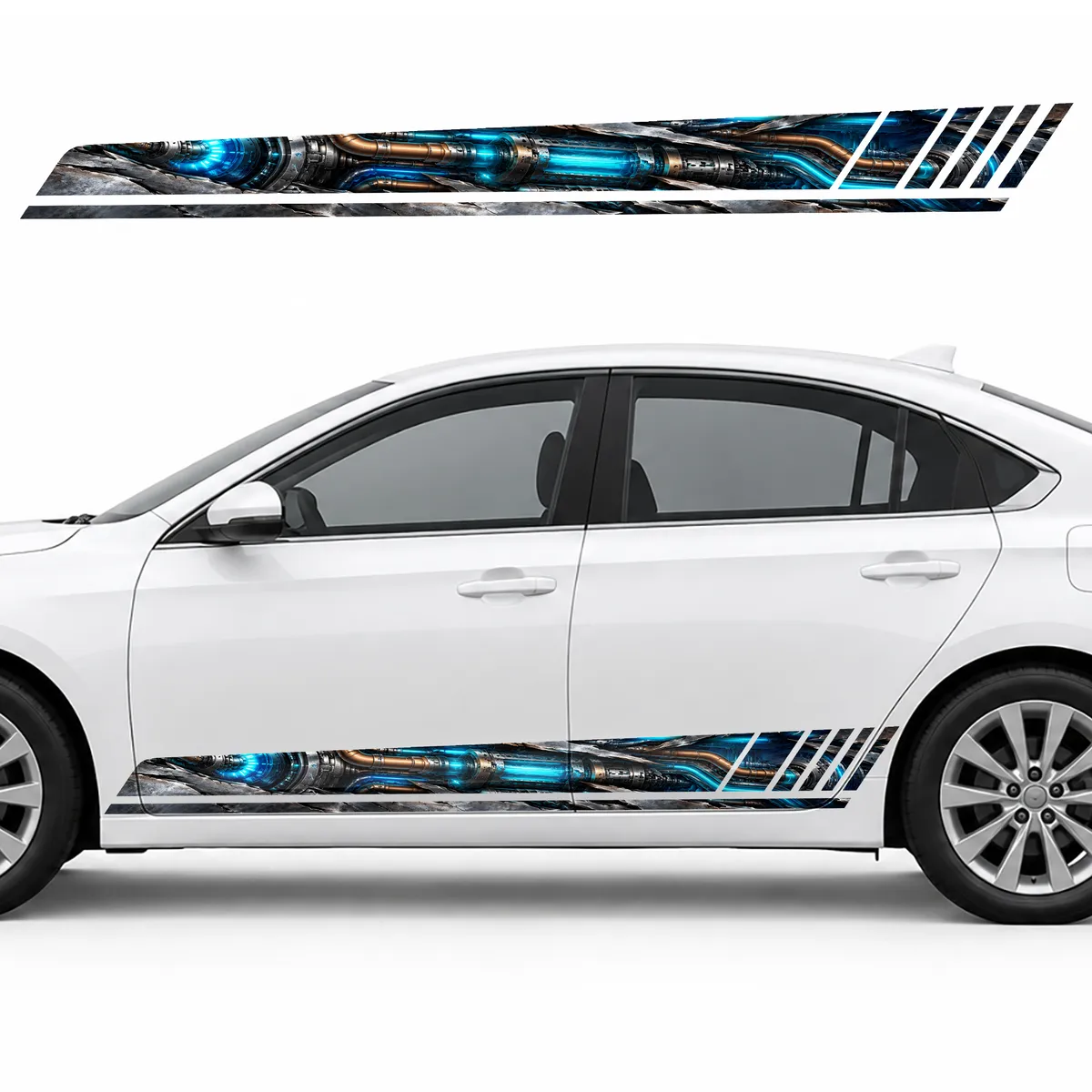 Torn Steel and Blue Energy GT racing side door stripes decals stickers for Cars