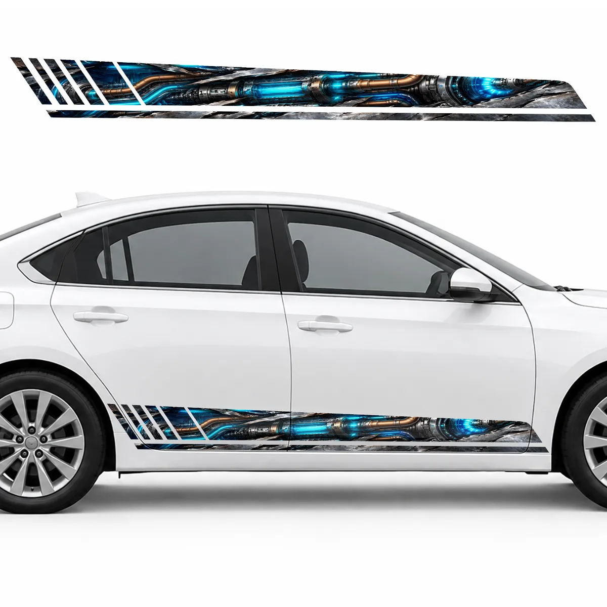 Torn Steel and Blue Energy GT racing side door stripes, view 2 of 4