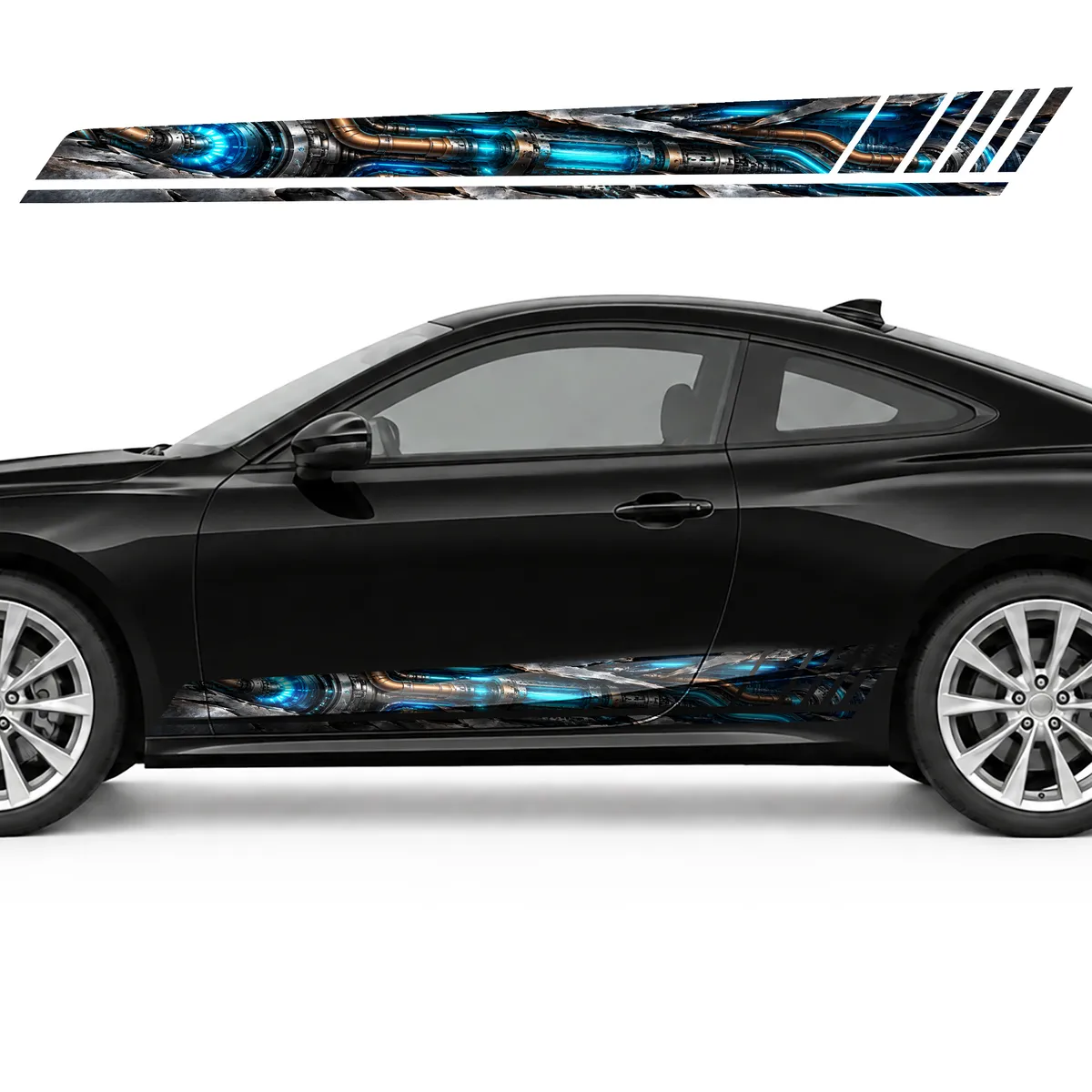Torn Steel and Blue Energy GT racing side door stripes, view 3 of 4