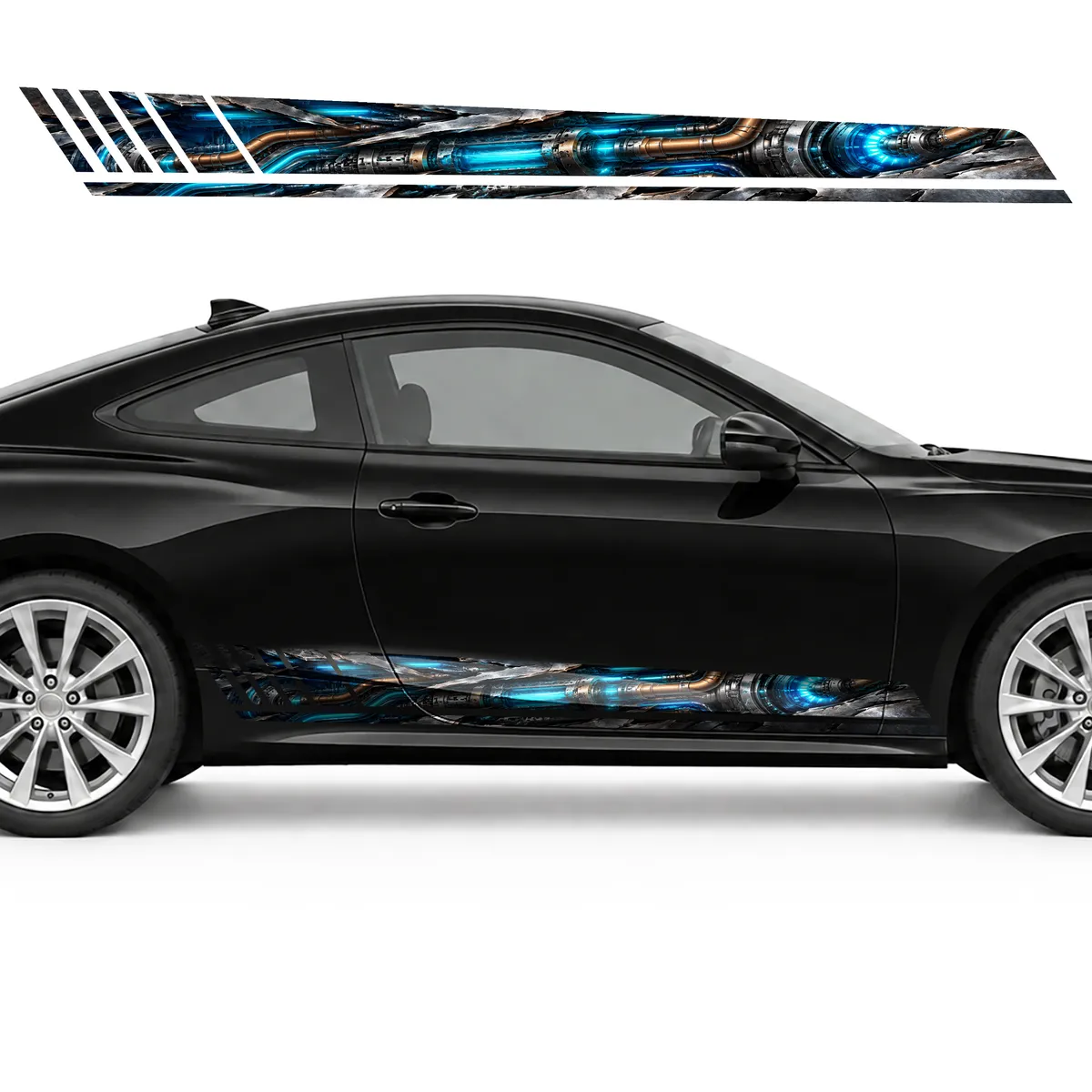 Torn Steel and Blue Energy GT racing side door stripes, view 4 of 4