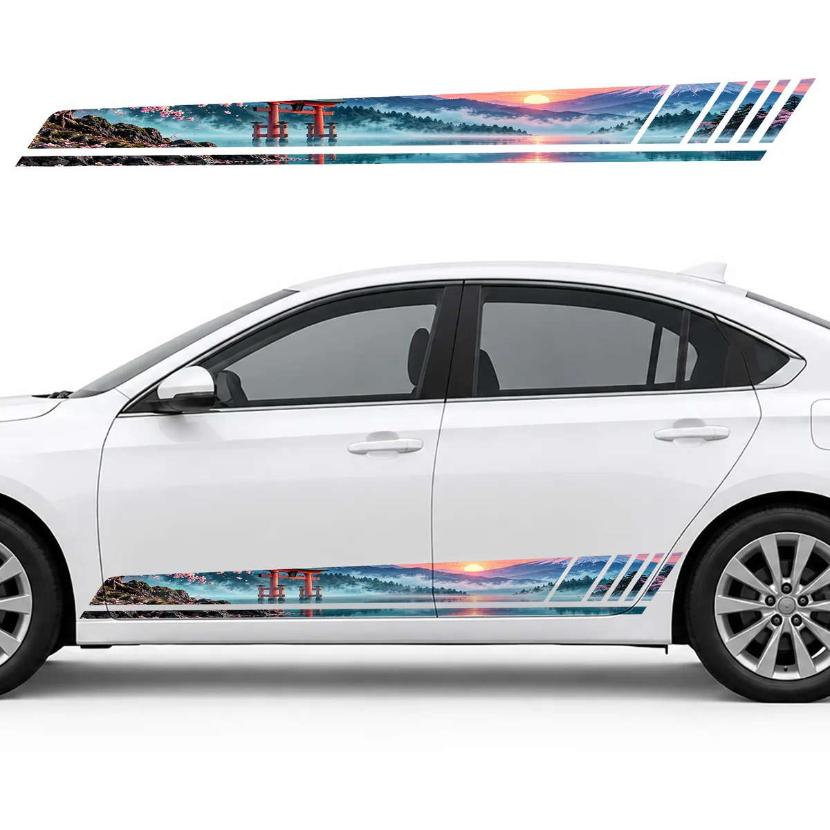 Dawn over a Lake with a Torii Gate GT racing side door stripes decals stickers for Cars