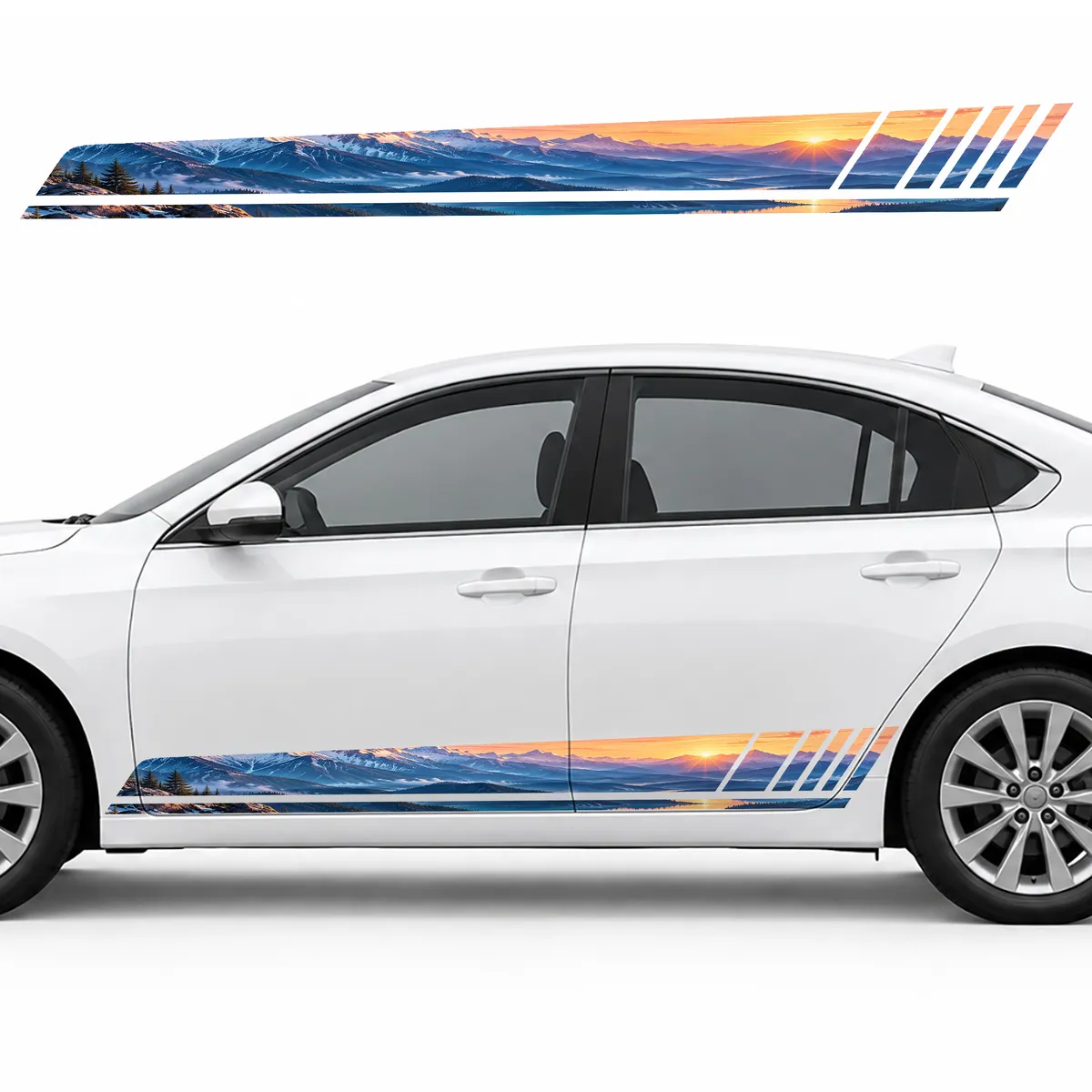 Dawn over the Snowy Alps GT racing side door stripes decals stickers for Cars