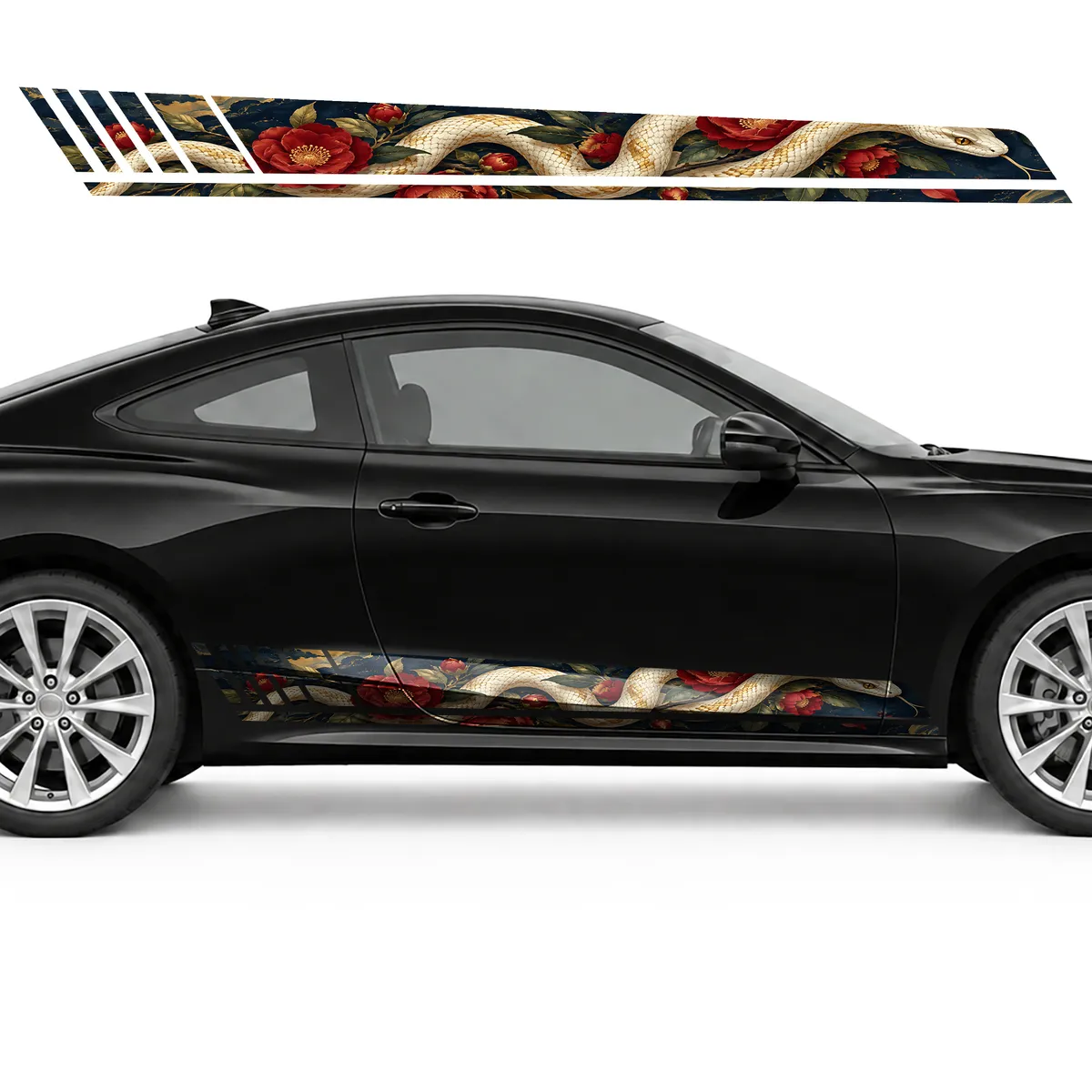 Ivory Snake and Crimson Camellias GT racing side door, view 4 of 4