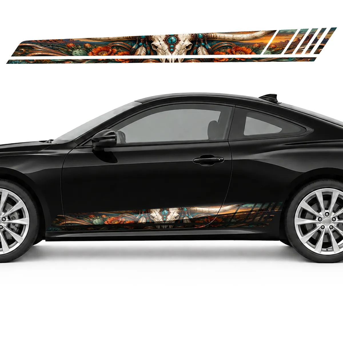 Ivory Longhorn Skull among Desert Flowers GT racing side, view 3 of 4