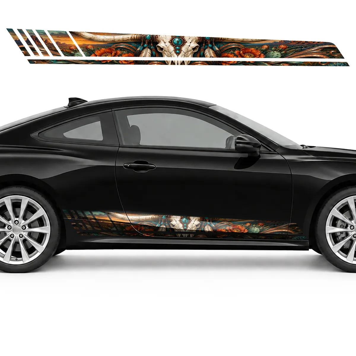 Ivory Longhorn Skull among Desert Flowers GT racing side, view 4 of 4
