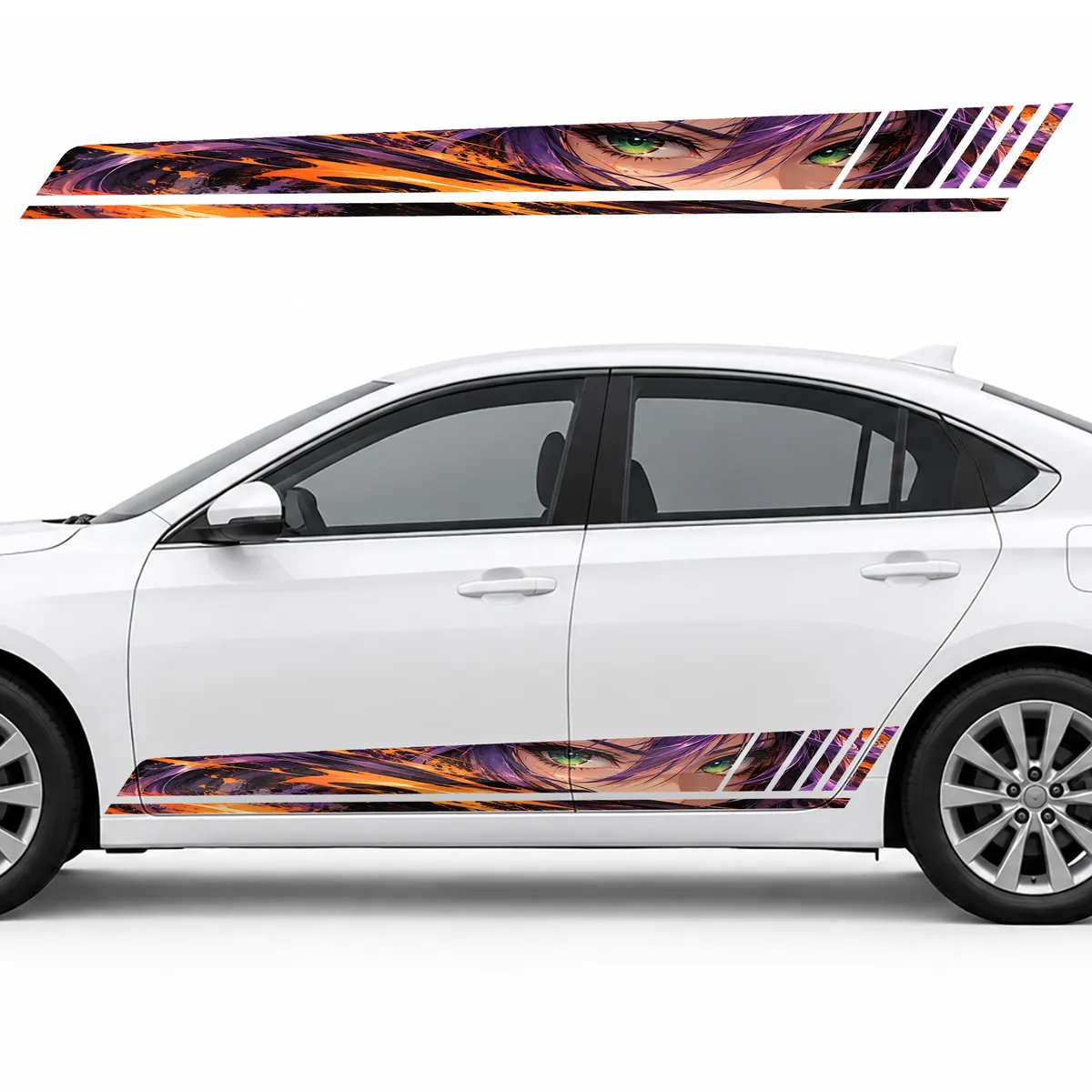 Emerald Gaze through Orange Motion GT racing side door stripes decals stickers for Cars